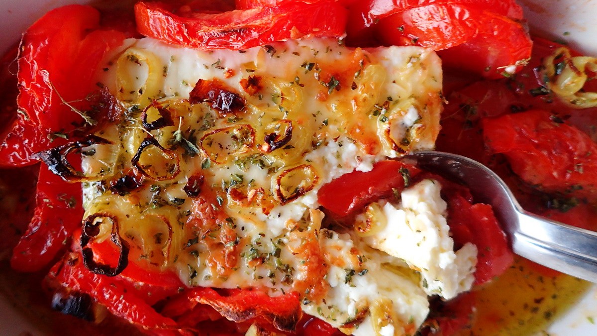 Bougiourdi Spicy Baked Feta Cheese With Tomato And Peppers