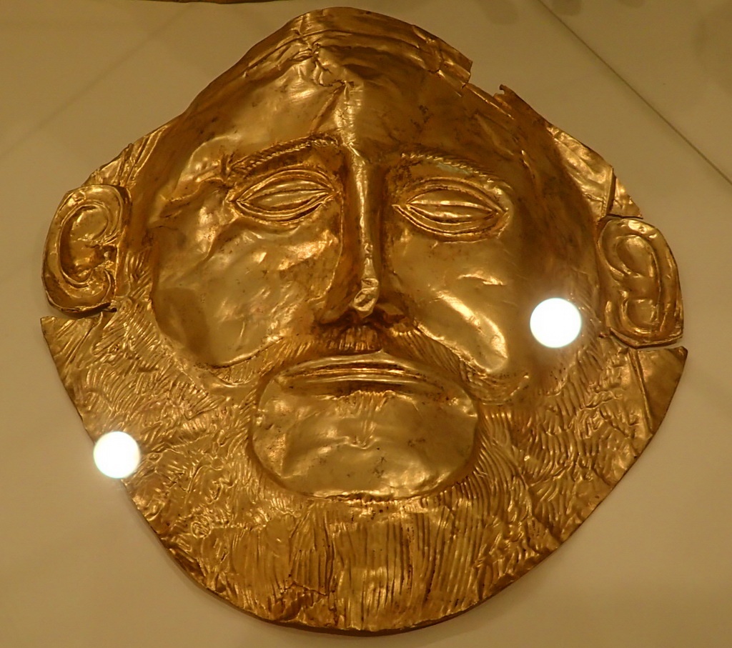 A Replica of the "Mask of Agamemnon" at the Archaeological Museum of Ancient Mycenae, near Tolo, Greece